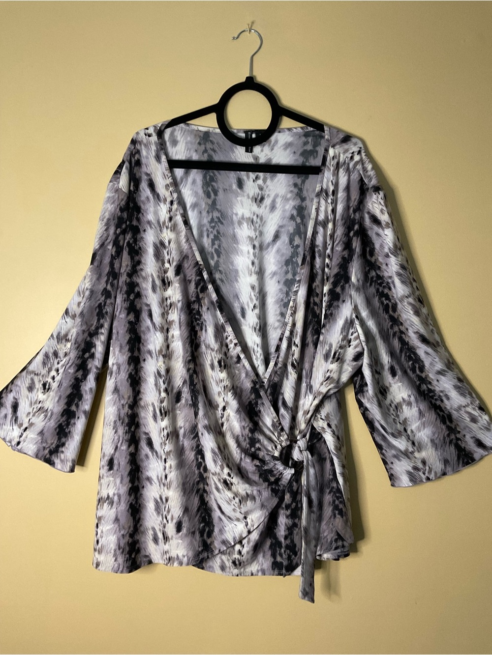 Milano Gray and Black Printed Wrap Blouse